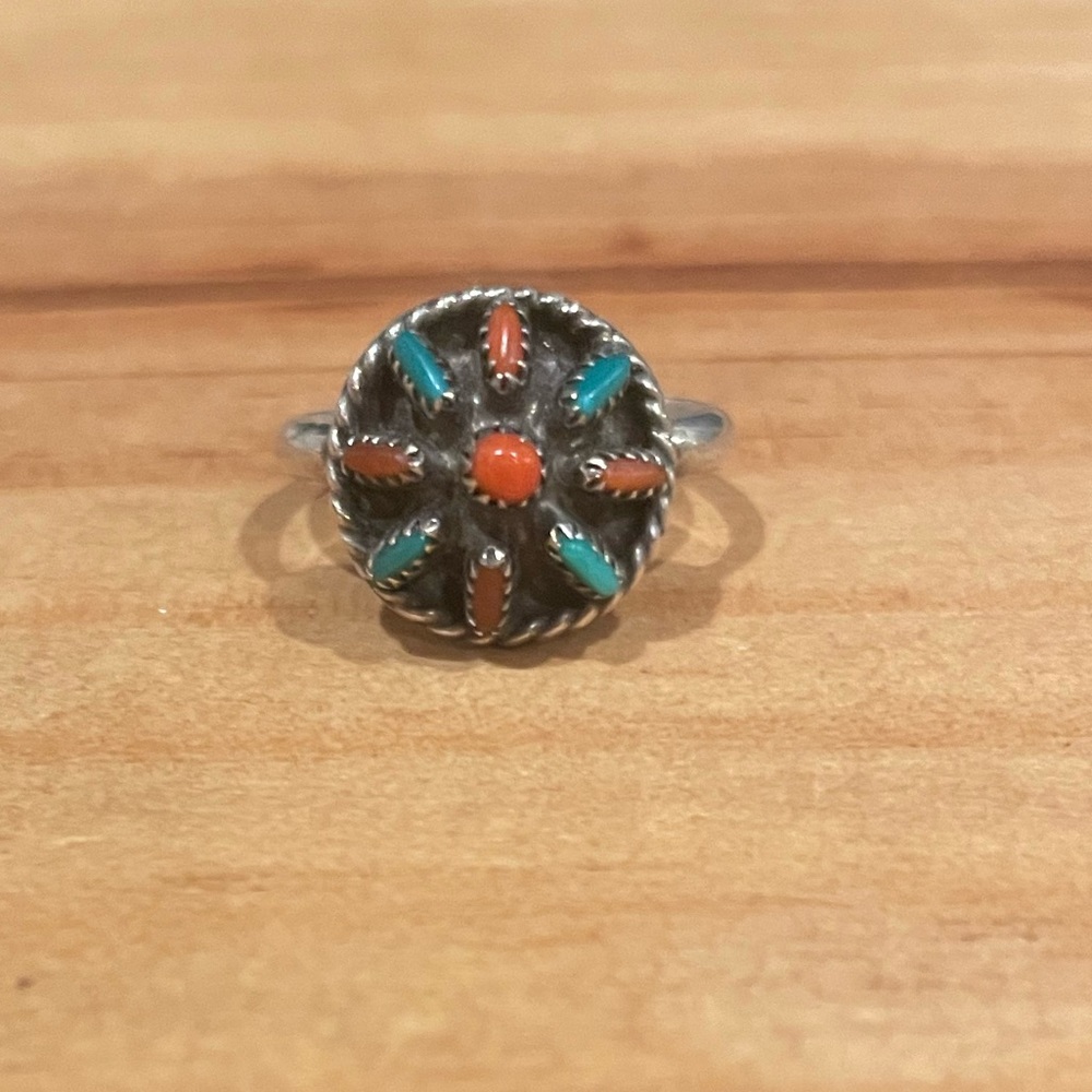 Turquoise and red coral ring